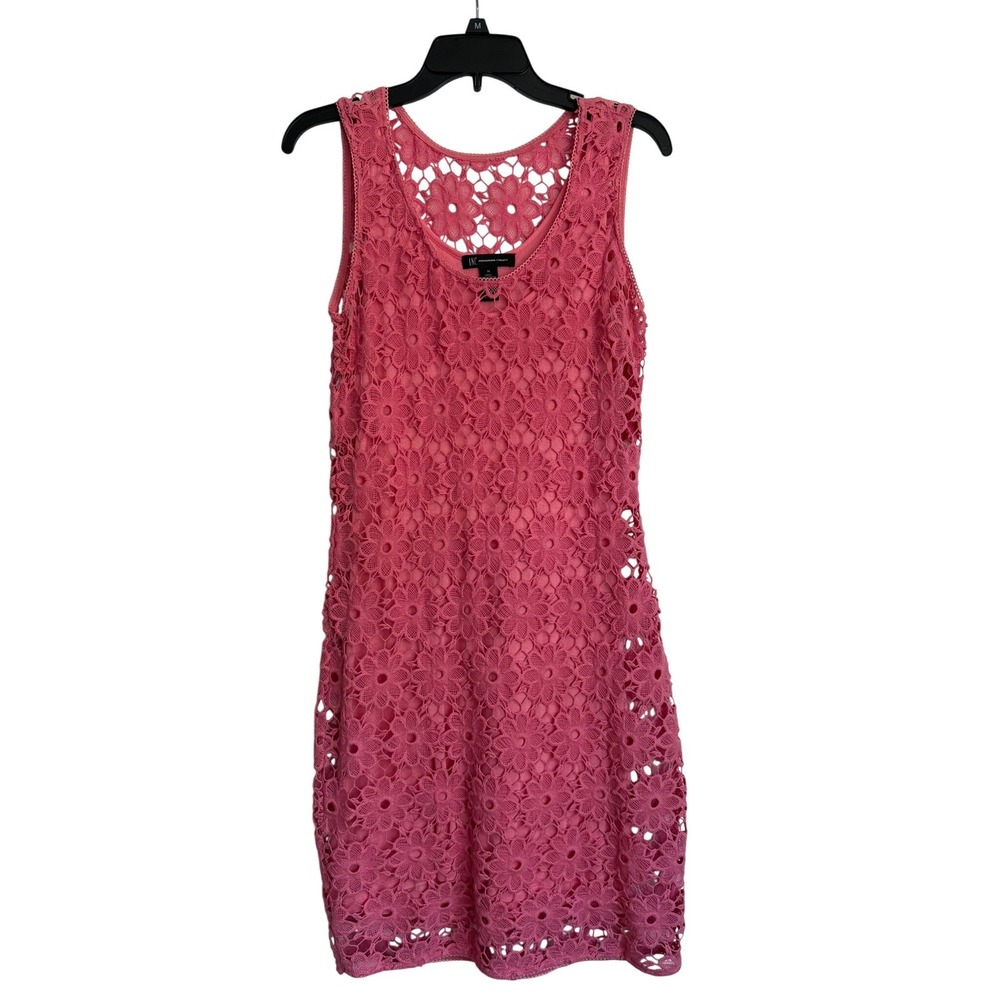 INC International Concepts Pink Floral Crochet Lace Sleeveless Sheath Dress M